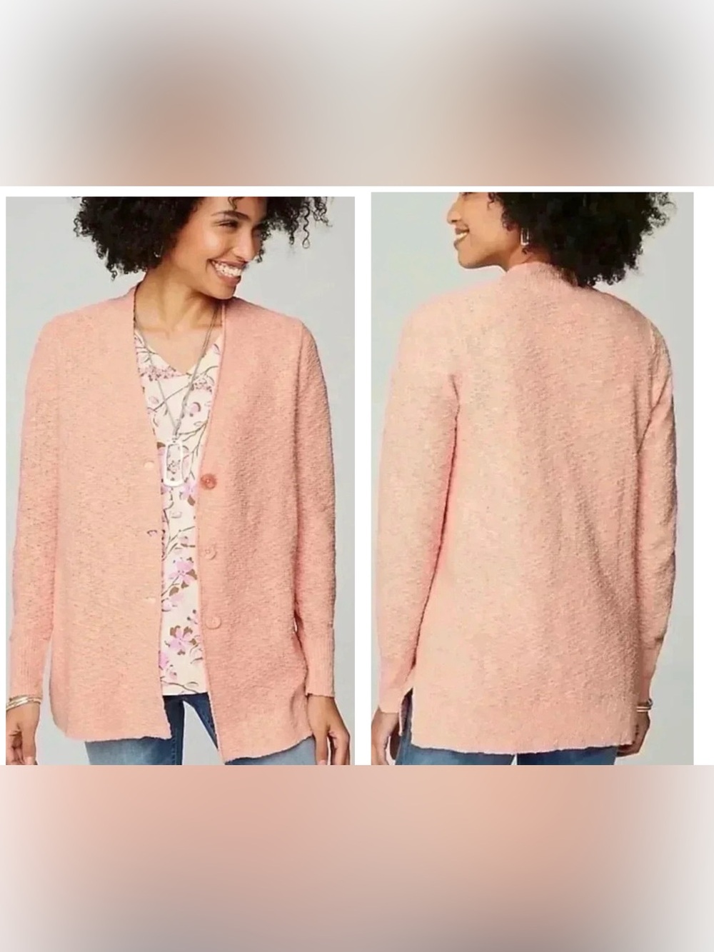 J Jill Slub-Textured 3 Button-Front Cardigan in Color Pink Macaroon Plus Size 3X